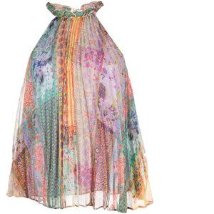 ALICE + OLIVIA Alycia Chain Halter Neck Pleated Top, XSmall